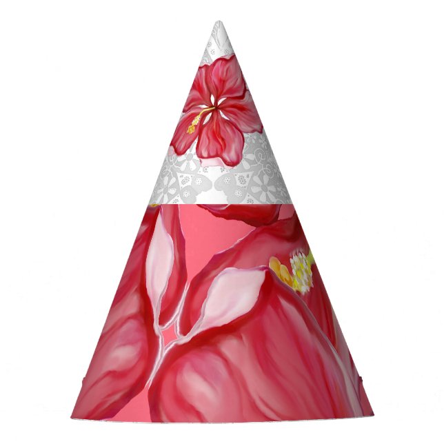 Hibiscus & lace RED Party Hat (Front)