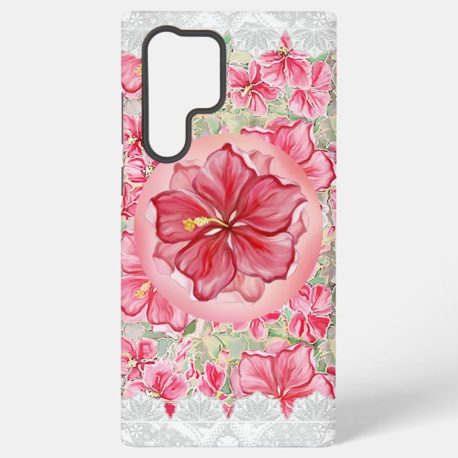 Hibiscus & lace RED Samsung Galaxy Case (Back)
