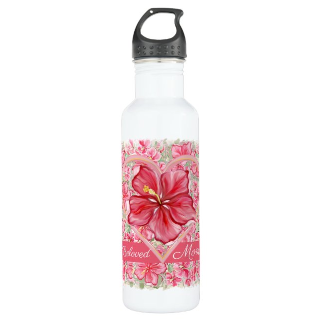 Hibiscus & lace RED Stainless Steel Water Bottle (Front)