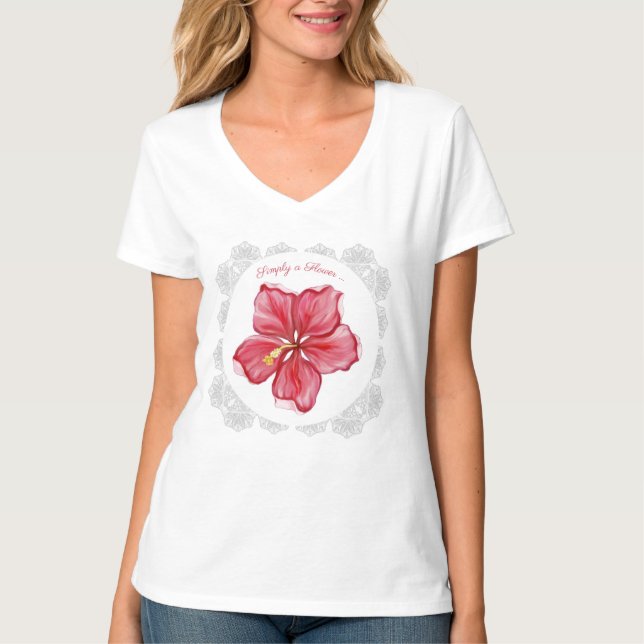 Hibiscus & lace RED T-Shirt (Front)