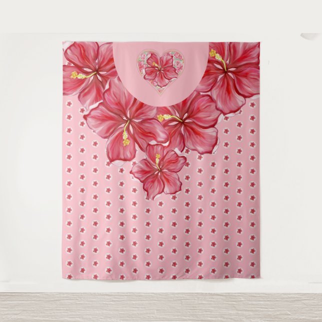 Hibiscus & lace RED Tapestry (Front)