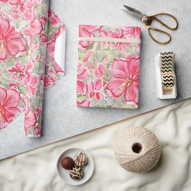 Hibiscus & lace RED Wrapping Paper (Crafts)