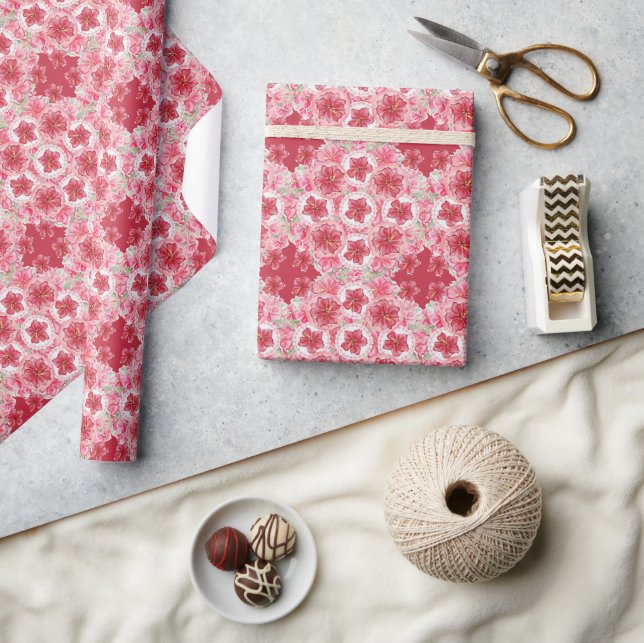 Hibiscus & lace RED Wrapping Paper (Crafts)