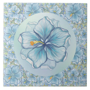 Hibiscus & lace TURQUOISE Ceramic Tile