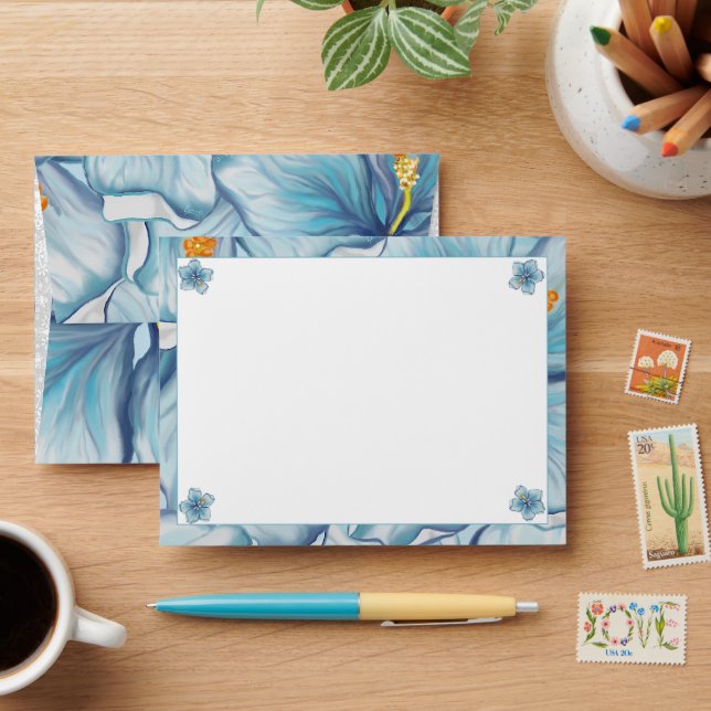 Hibiscus & lace TURQUOISE Envelope (Desk)