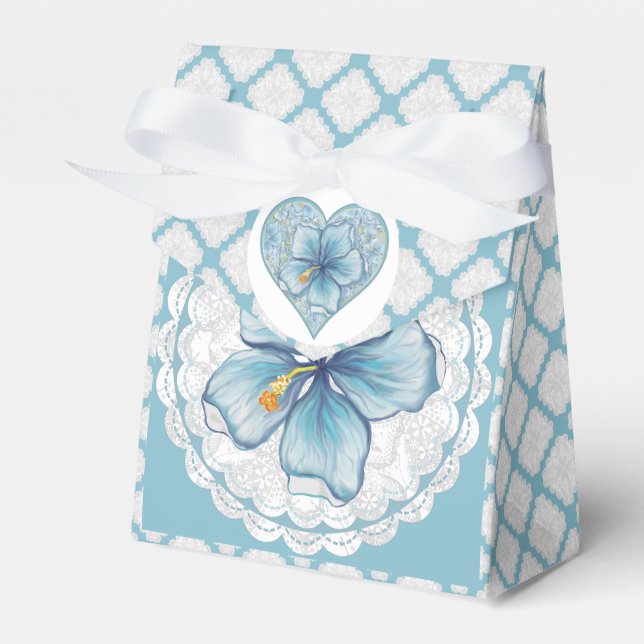 Hibiscus & lace TURQUOISE Favor Boxes (Front Side)
