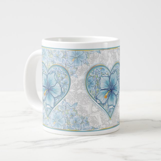 Hibiscus & lace TURQUOISE Giant Coffee Mug (Front Left)