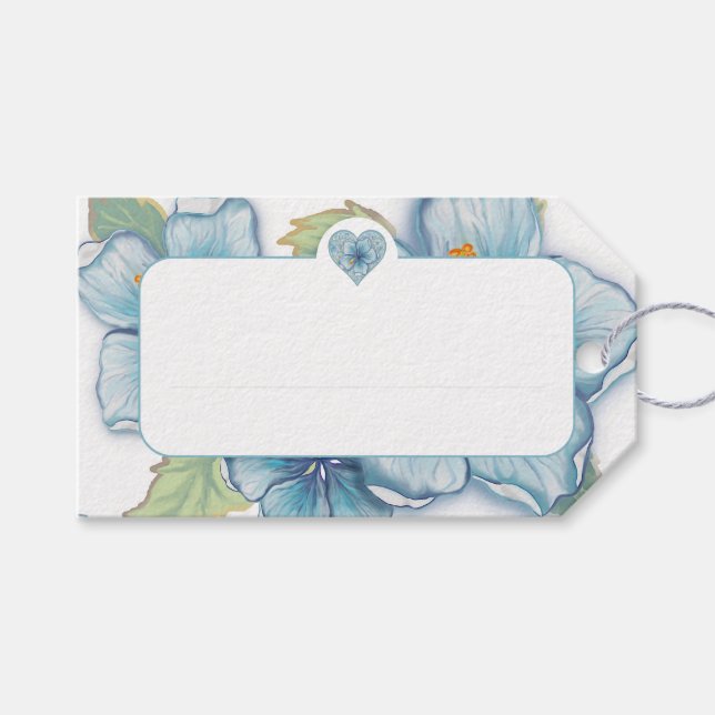 Hibiscus & lace TURQUOISE Gift Tags (Front (Horizontal))