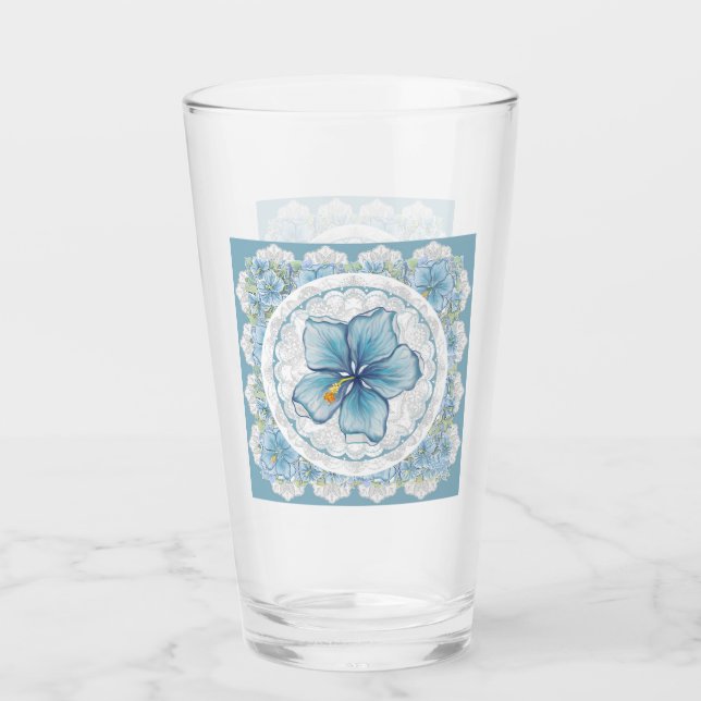 Hibiscus & lace TURQUOISE Glass (Front)