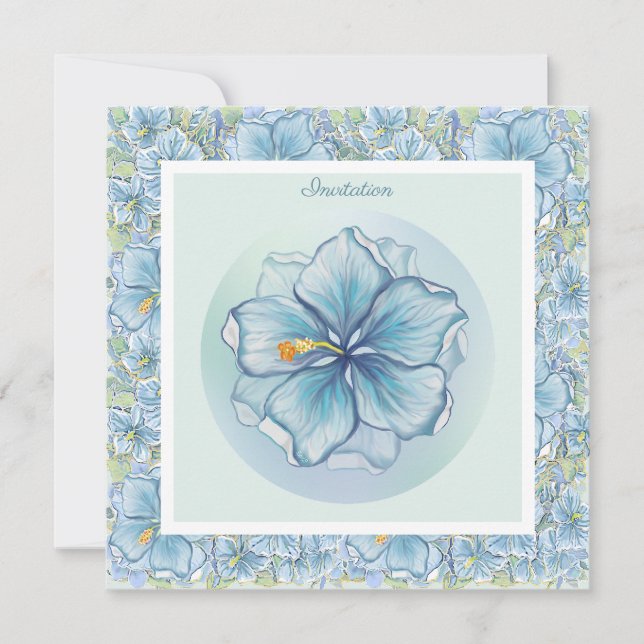 Hibiscus & lace TURQUOISE Invitation (Front)