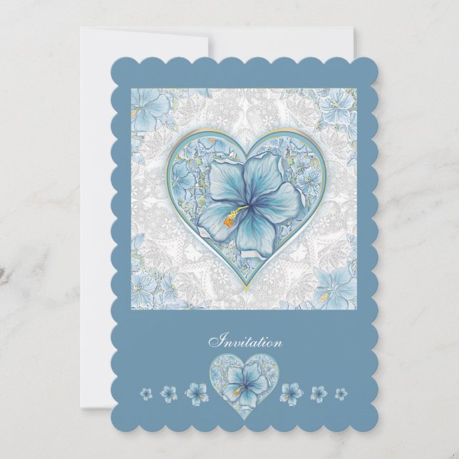Hibiscus & lace TURQUOISE Invitation (Front)