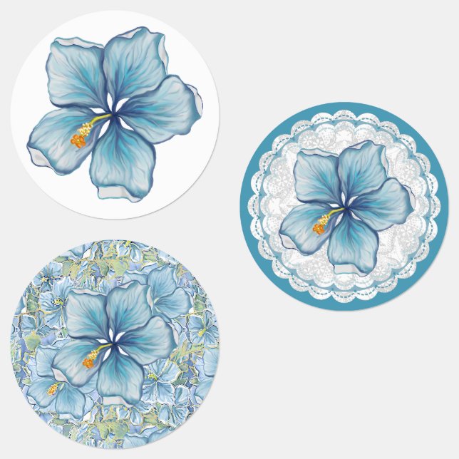 Hibiscus & lace TURQUOISE Kids' Labels (Group)