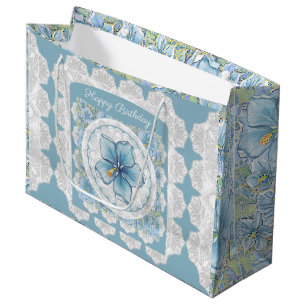 Hibiscus & lace TURQUOISE Large Gift Bag