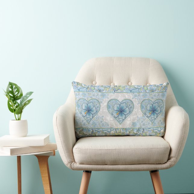 Hibiscus & lace TURQUOISE Lumbar Pillow (Chair)