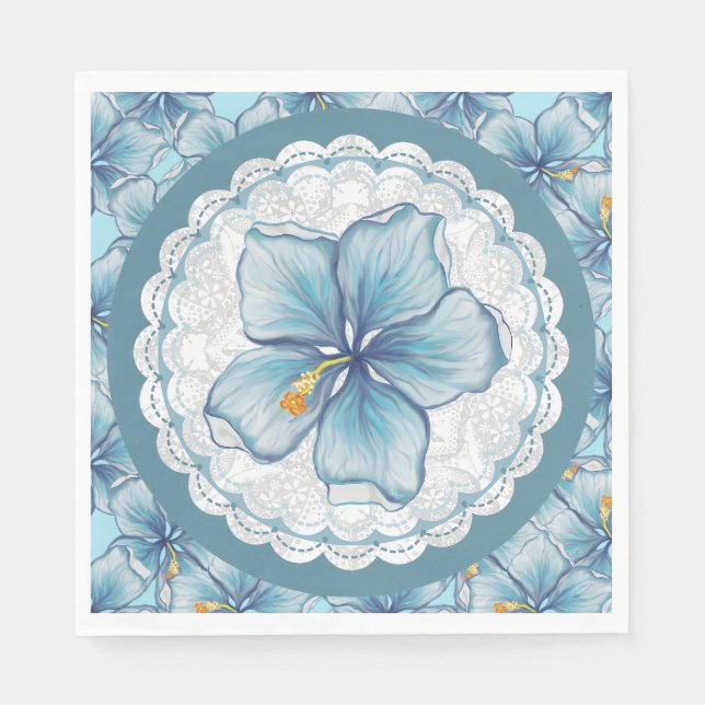 Hibiscus & lace TURQUOISE Napkins (Front)