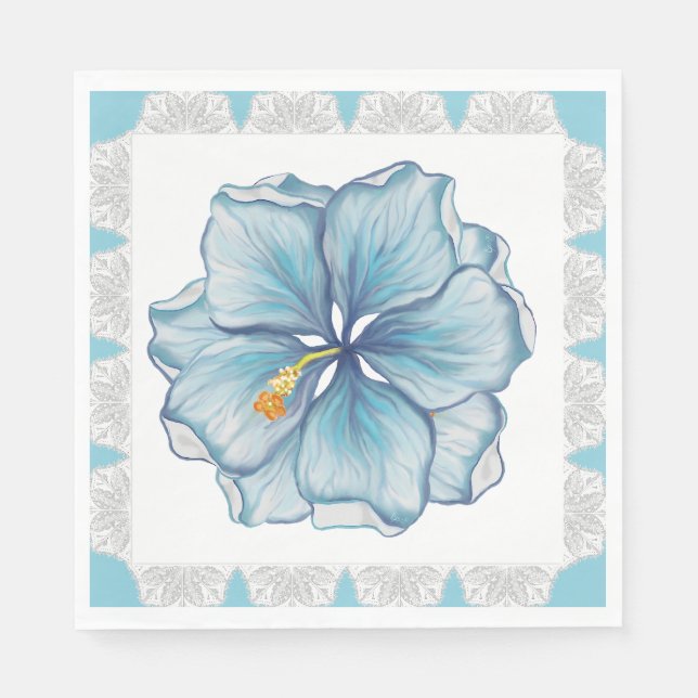 Hibiscus & lace TURQUOISE Napkins (Front)