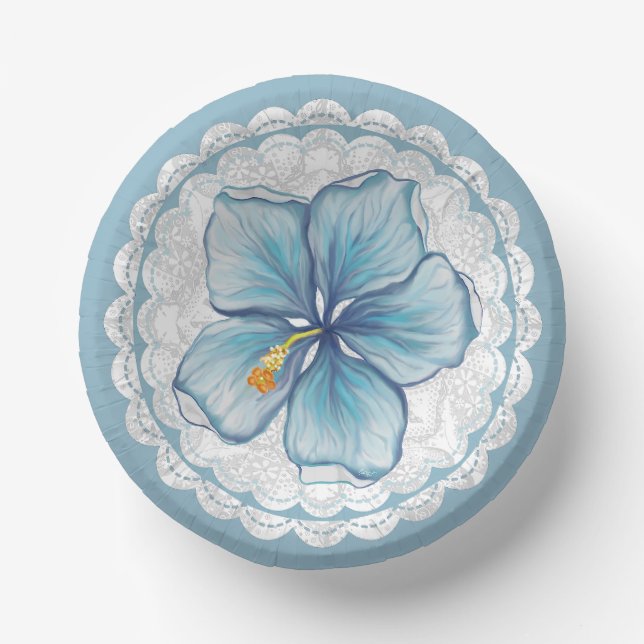 Hibiscus & lace TURQUOISE Paper Bowls (Front)