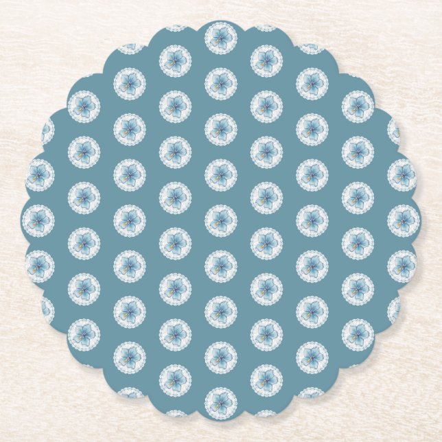Hibiscus & lace TURQUOISE Paper Coaster (Front)