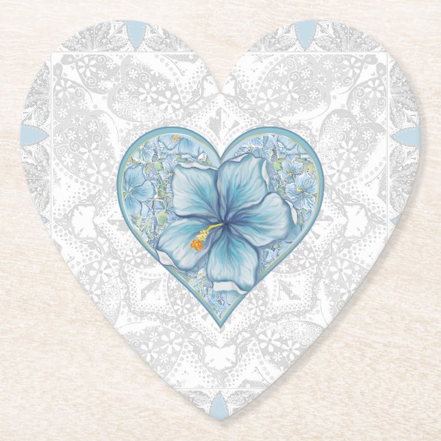 Hibiscus & lace TURQUOISE Paper Coaster (Front)
