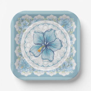 Hibiscus & lace TURQUOISE Paper Plates