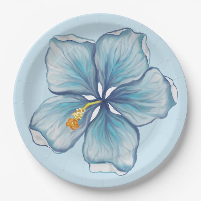Hibiscus & lace TURQUOISE Paper Plates (Front)