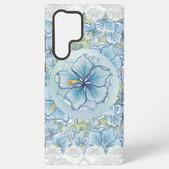 Hibiscus & lace TURQUOISE Samsung Galaxy Case (Back)