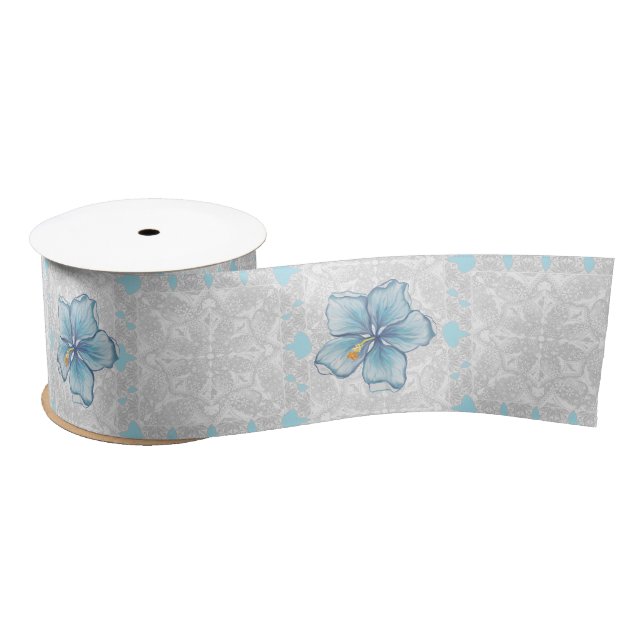 Hibiscus & lace TURQUOISE Satin Ribbon (Spool)