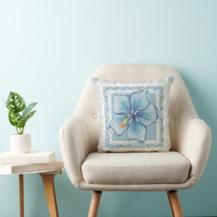 Hibiscus & lace TURQUOISE Throw Pillow