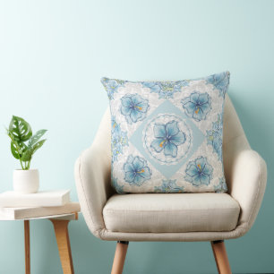 Hibiscus & lace TURQUOISE Throw Pillow