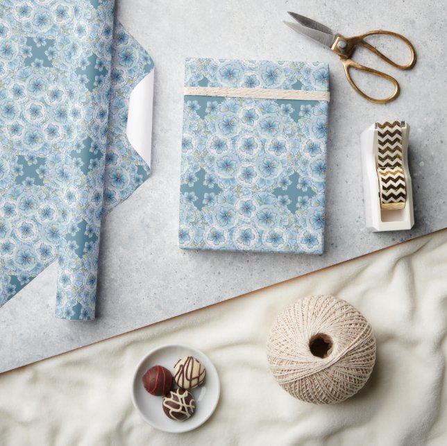 Hibiscus & lace TURQUOISE Wrapping Paper (Crafts)