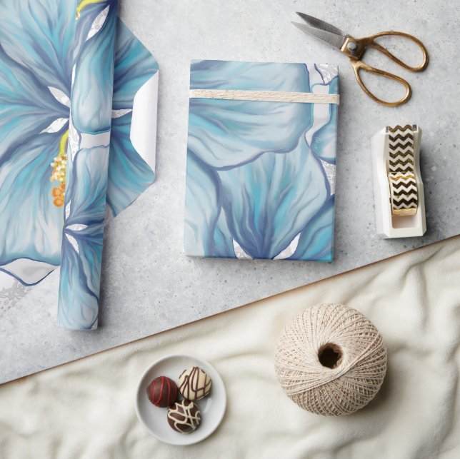 Hibiscus & lace TURQUOISE Wrapping Paper (Crafts)