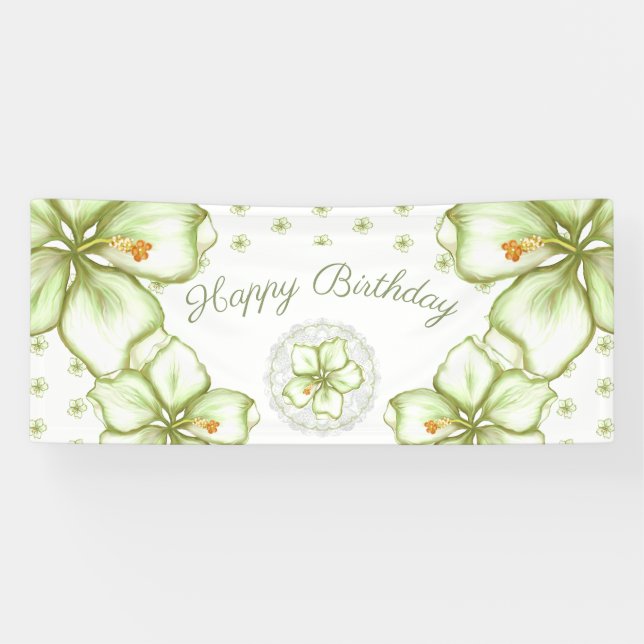 Hibiscus & lace WHITE Banner (Horizontal)