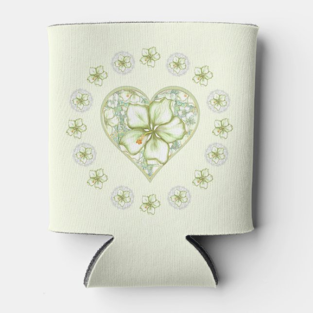 Hibiscus & lace WHITE Can Cooler (Front)