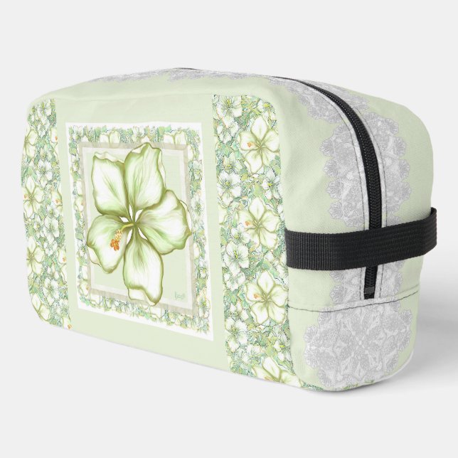 Hibiscus & lace WHITE Dopp Kit (Left Corner)