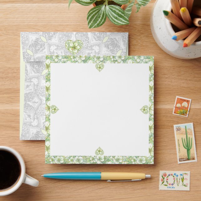 Hibiscus & lace WHITE Envelope (Desk)