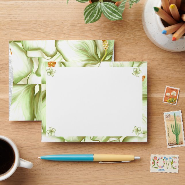 Hibiscus & lace WHITE Envelope (Desk)