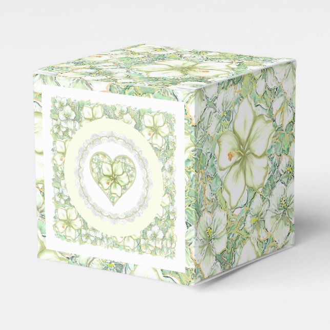 Hibiscus & lace WHITE Favor Boxes (Front Side)