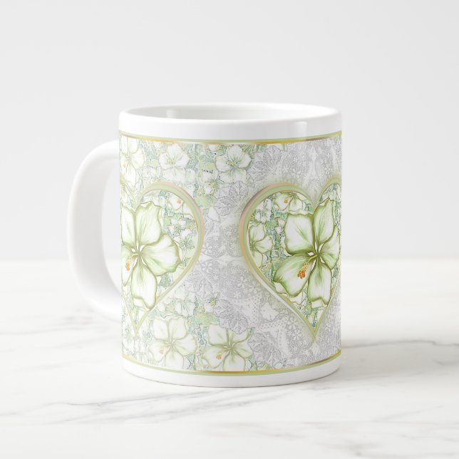 Hibiscus & lace WHITE Giant Coffee Mug (Front Left)