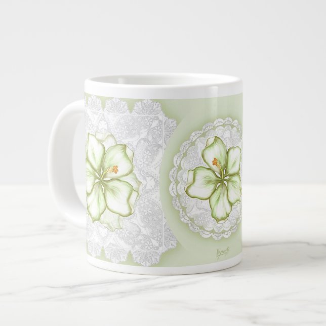 Hibiscus & lace WHITE Giant Coffee Mug (Front Left)