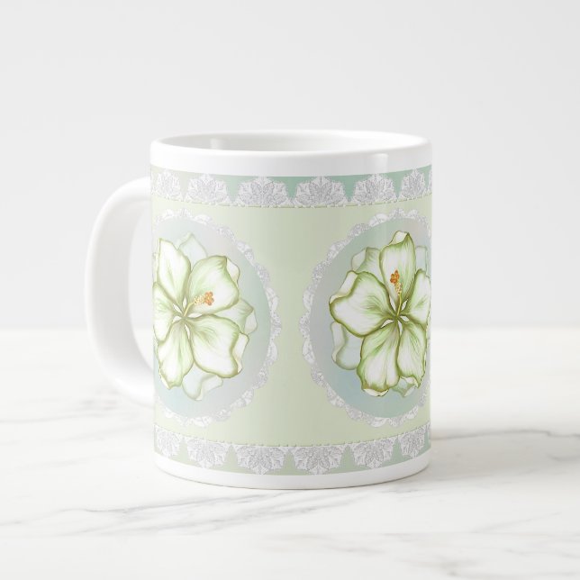 Hibiscus & lace WHITE Giant Coffee Mug (Front Left)
