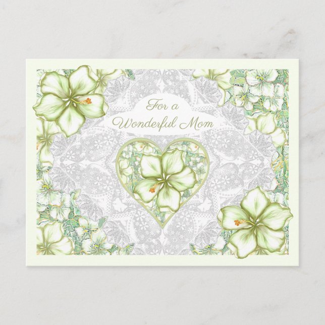 Hibiscus & lace WHITE Holiday Postcard (Front)