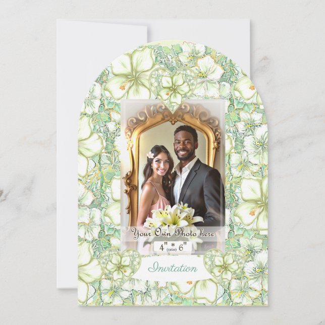 Hibiscus & lace WHITE Invitation (Front)