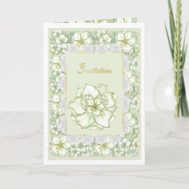 Hibiscus & lace WHITE Invitation (Front)