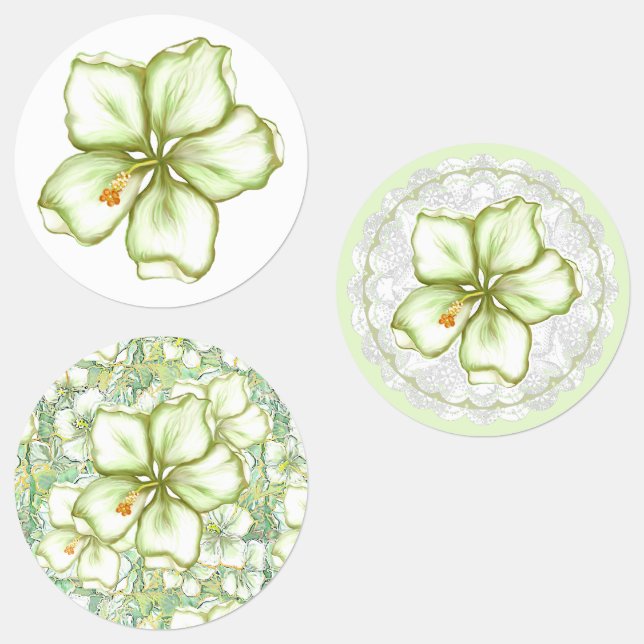 Hibiscus & lace WHITE Kids' Labels (Group)