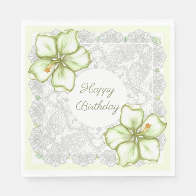 Hibiscus & lace WHITE Napkins (Front)