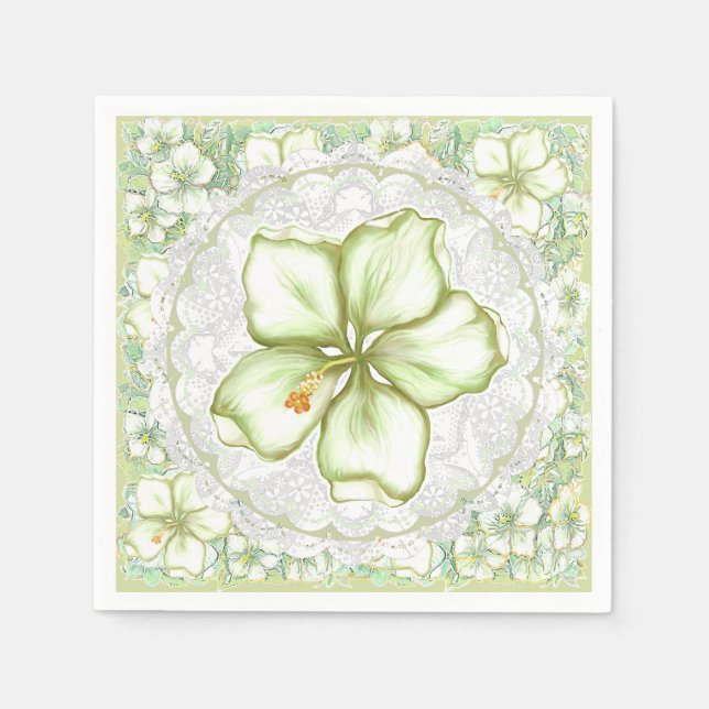 Hibiscus & lace WHITE Napkins (Front)