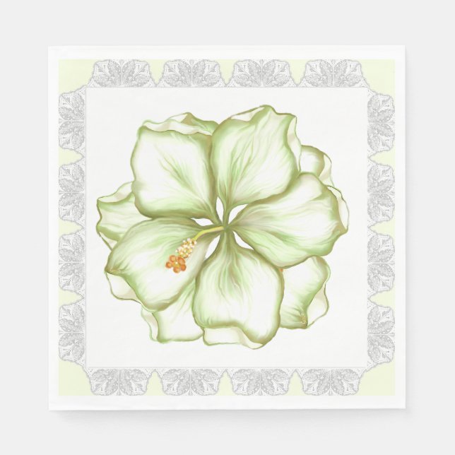 Hibiscus & lace WHITE Napkins (Front)