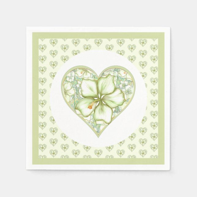 Hibiscus & lace WHITE Napkins (Front)