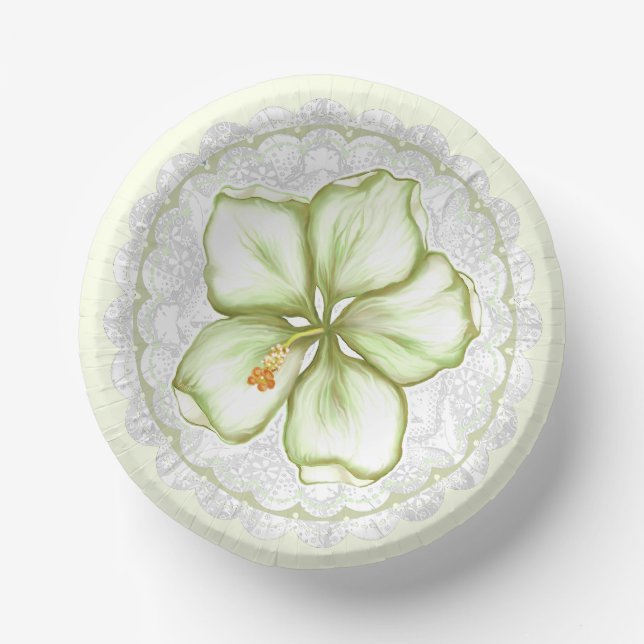 Hibiscus & lace WHITE Paper Bowls (Front)