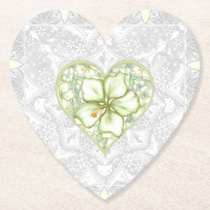 Hibiscus & lace WHITE Paper Coaster